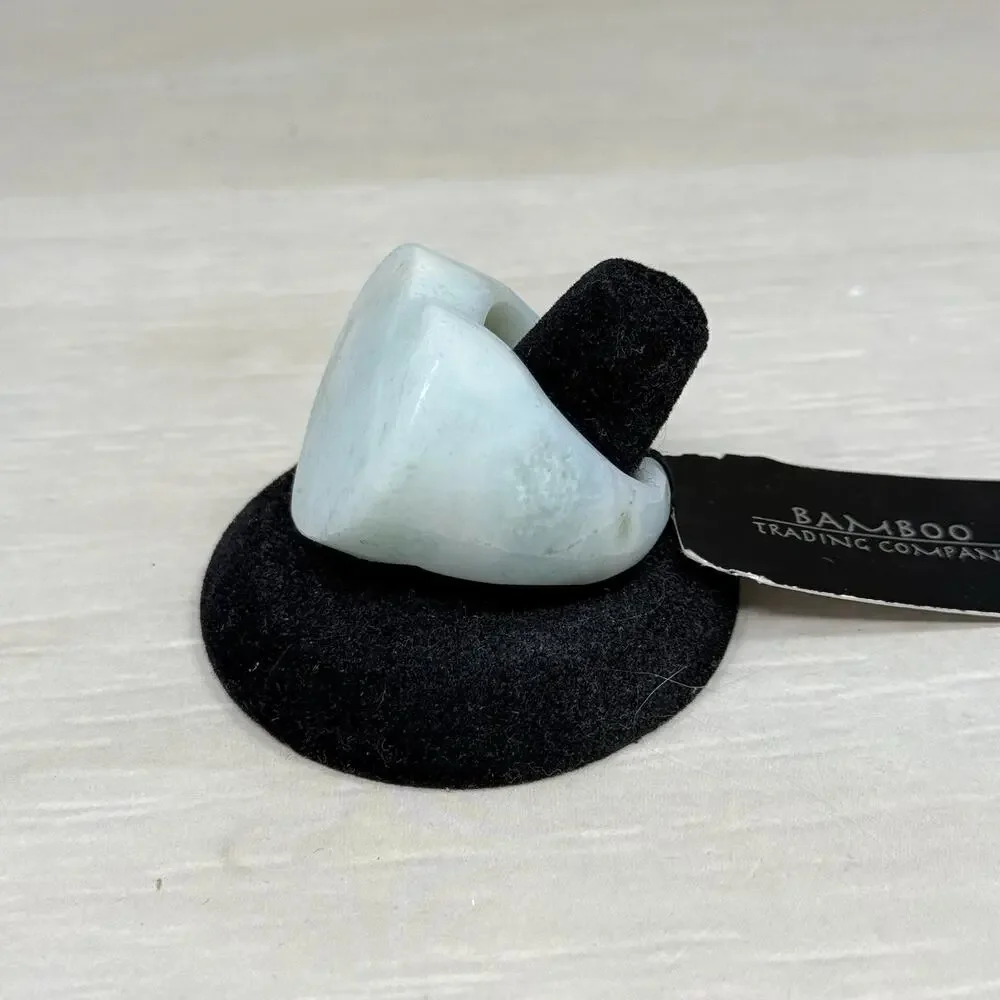 Chunky One Piece Green Amazonite Crystal Heart Polished Stone Ring Size 10.5
